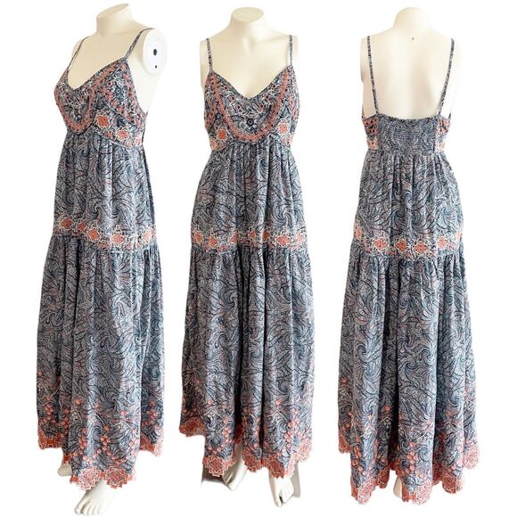 Anthropologie Dresses & Skirts - Anthropologie Jessa Embroidered Maxi Dress Blue Paisley Pink Aztec Geometric 6